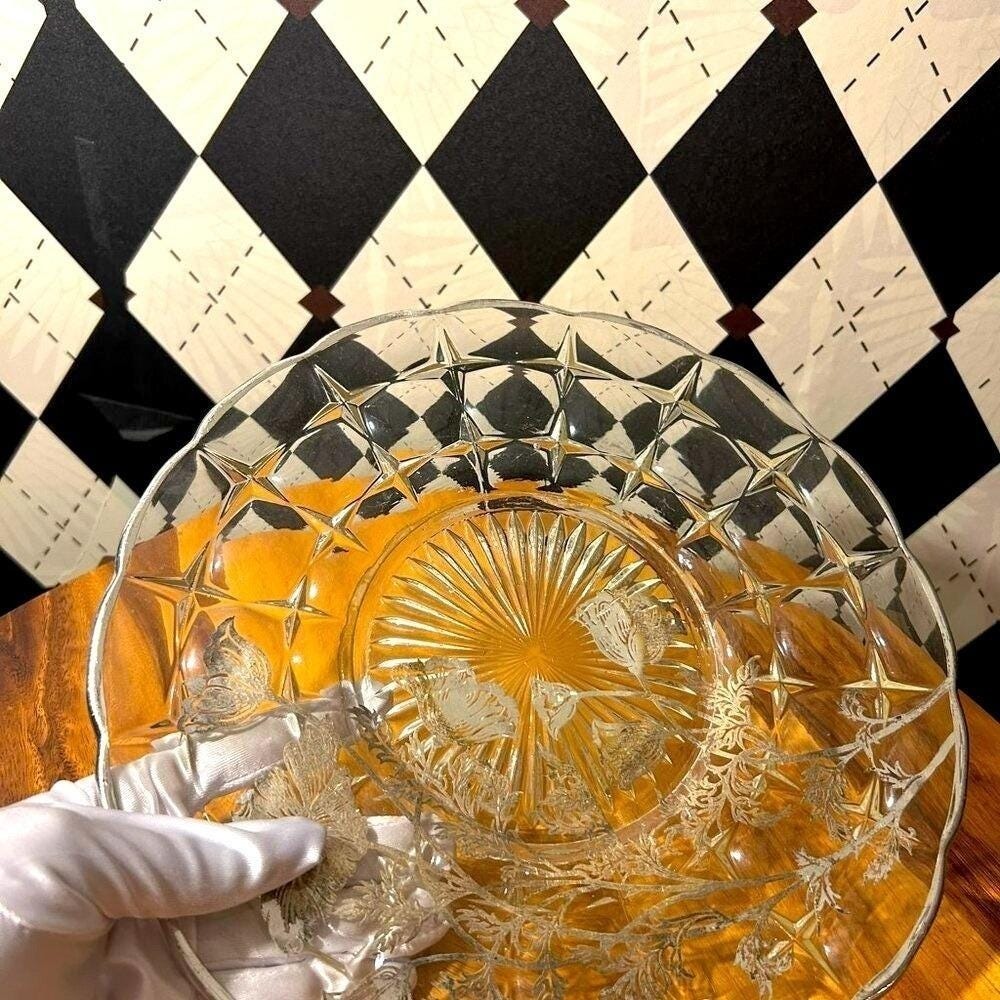 Vintage Silver Inlay Glassware Set | Bell, Serving Plate, Bowl & Tray - Picture 6 of 9